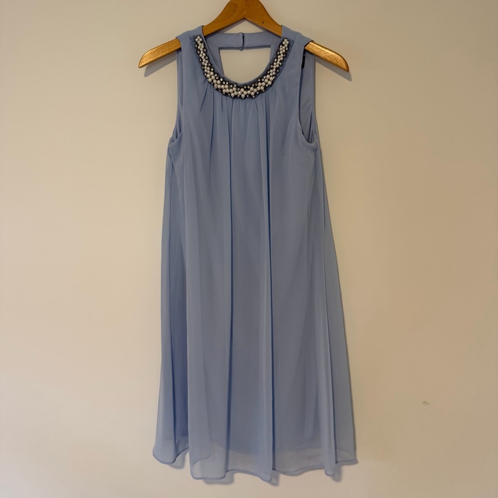 Scarlett Light Blue Midi Dress with‎ Embellished Neckline